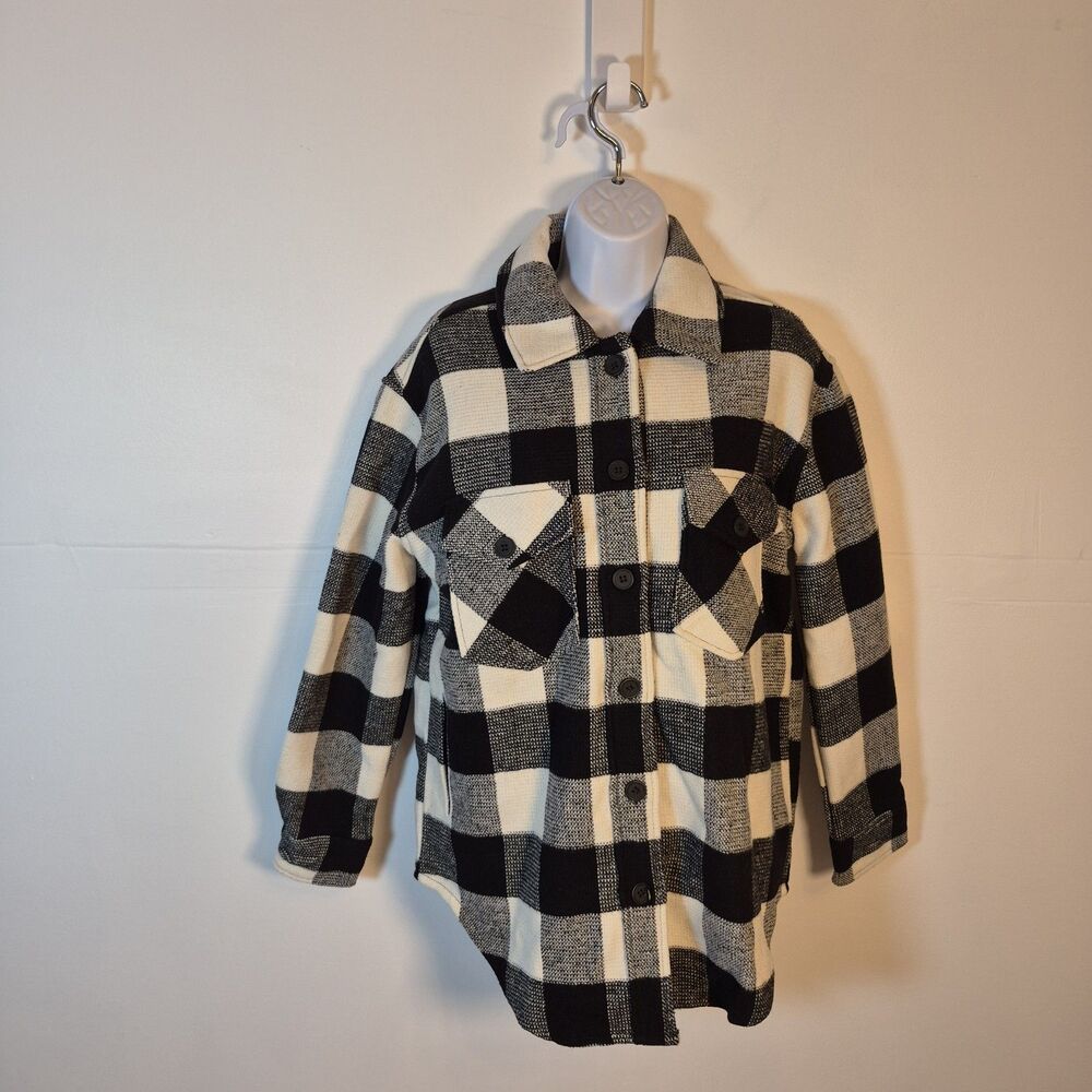 RDI Women's Oversized Buffalo Check Shacket Size S Black White Woven Jacket